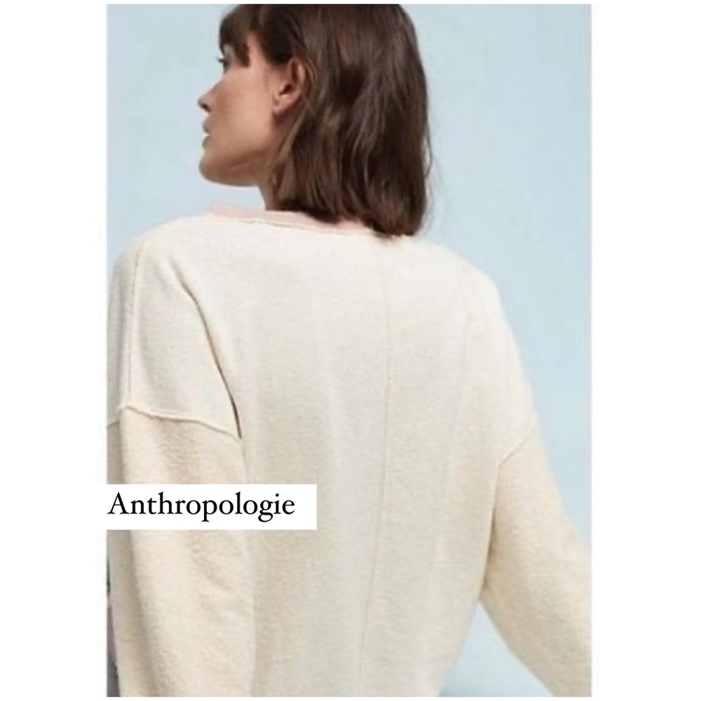 Anthropologie Saturday Sunday Au Fait Cream Pink Metallic Trim Linen Sweatshirt - Picture 3 of 12